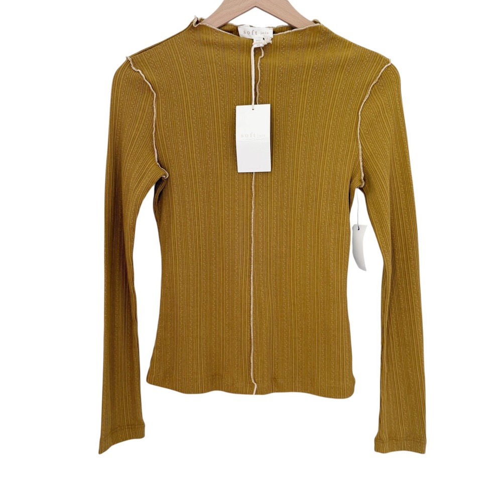 NWT Soft Joie Tasha Pointelle Mock Neck Top Dried Tobacco Size XXS